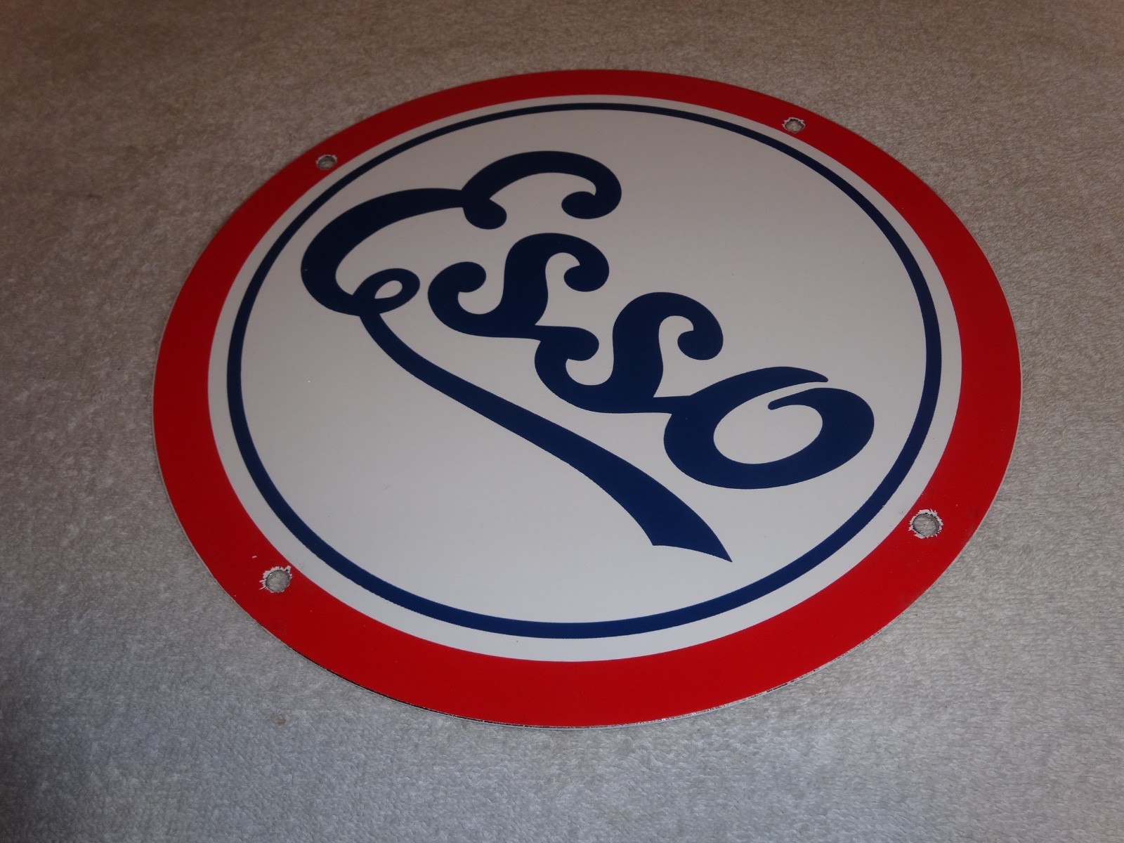 VINTAGE ESSO GASOLINE CURSIVE PORCELAIN METAL SERVICE STATION GASOLINE OIL SIGN!