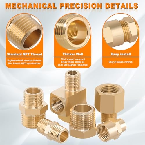 68PCS Brass Pipe Fitting & Adapters Assortment Kit, NPT Adapter, Hex 68pcs