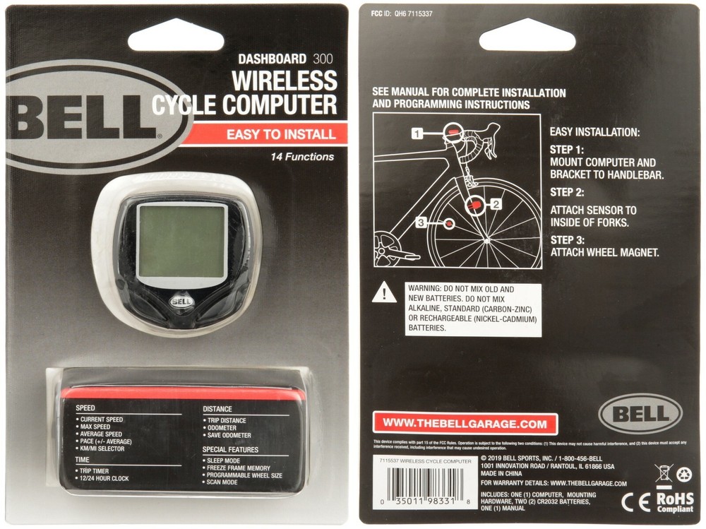 Wireless Cycle Computer Dashboard 300 by Bell Bicycle Easy Install 14 Functions