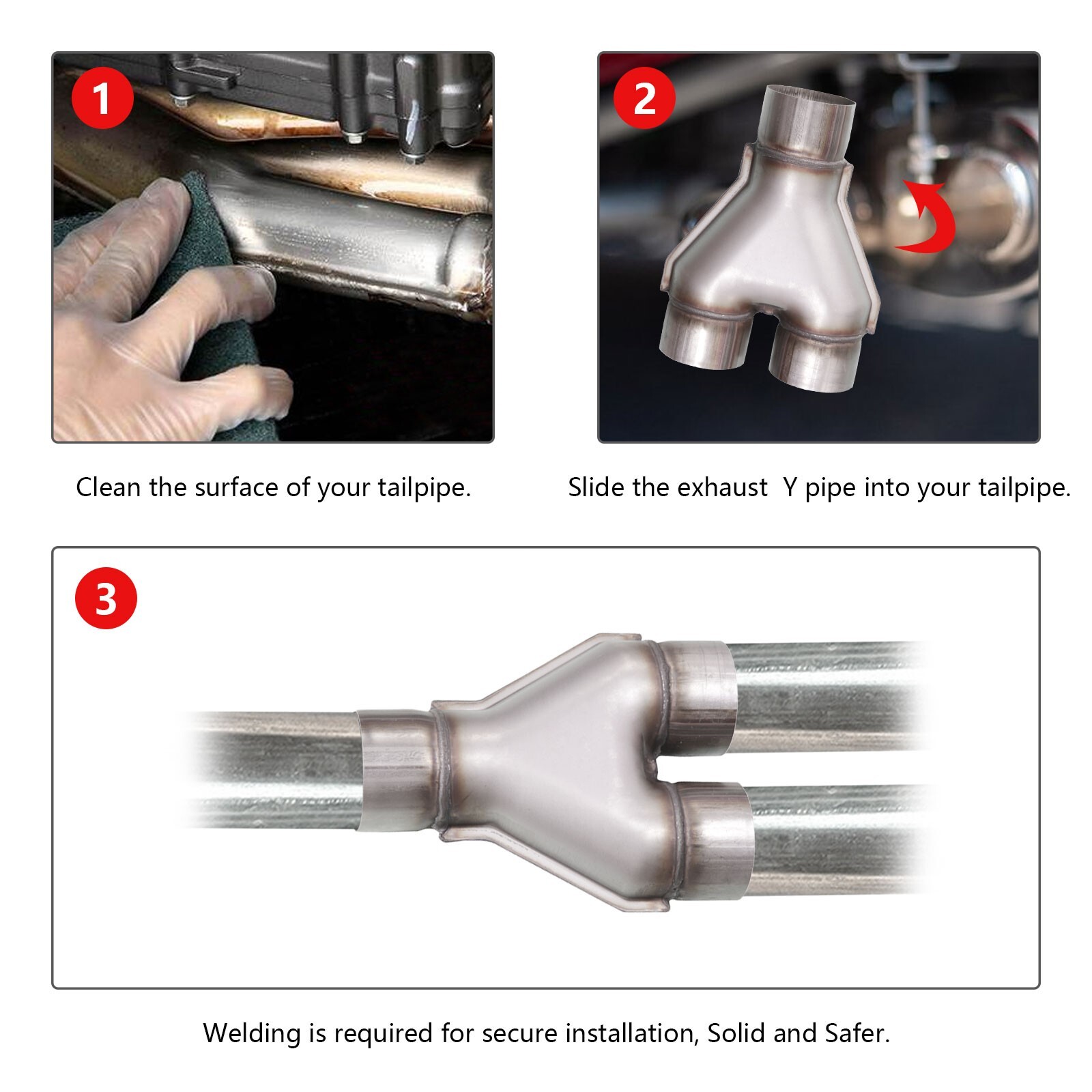 Universal 409 Stainless Exhaust Y Pipe, 2.5" Single to 2.5" Dual Exhaust muffler