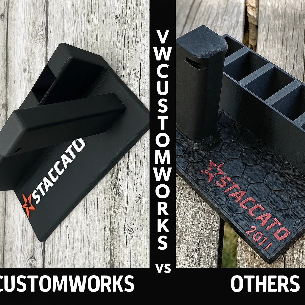 Staccato 2011 Pistol Display Stand + 3 Mag Holder – Black Polymer w/ Logo