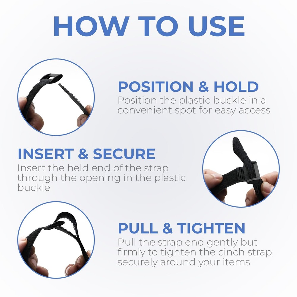 Reusable 1in x 12in Hook Loop Cinch Safety Straps - 15 Pack