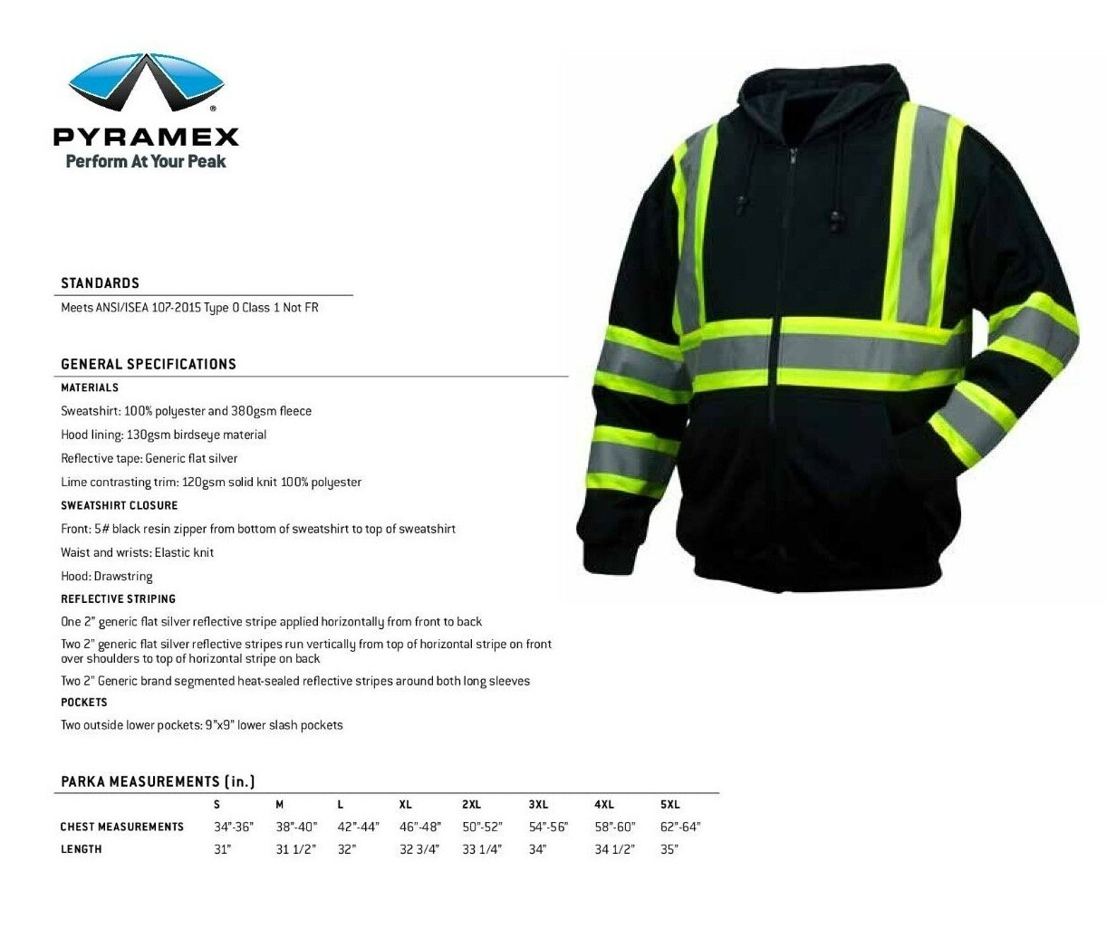 BLACK HI VIS ANSI REFLECTIVE WORK SAFETY ZIP UP HOODED FLEECE HOODIE SWEATSHIRT