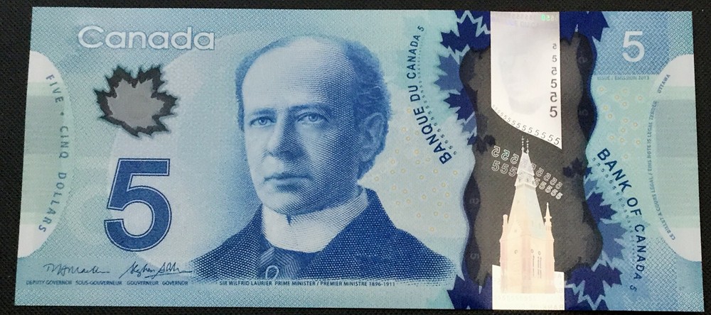 Banknote - 2013 Canada $5 Five Dollar Polymer, P106b, Macklem / Poloz UNC