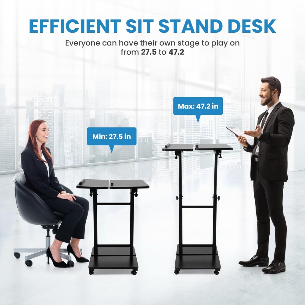 Computer Cart 23.6" Sit-Stand Desk - Height/Angle Adjust, Rolling, No Assembly