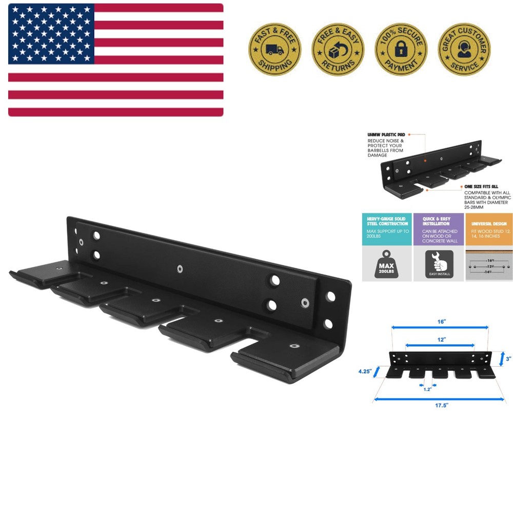 Vertical Wall Mounted Olympic Barbell Holder, Barbell Storage Rack, Hanging B...