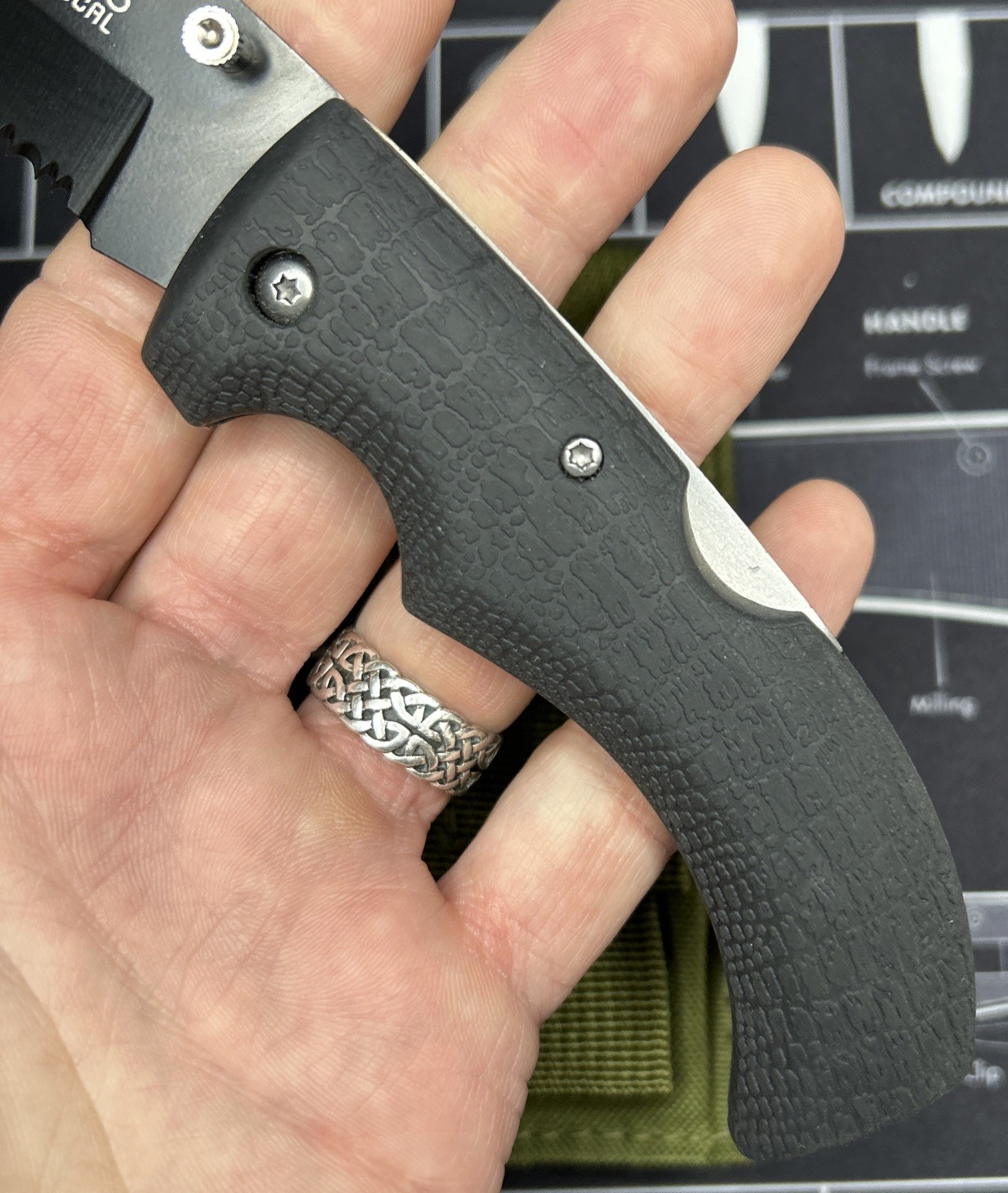 Scipio Tactical Folding Knife Black Rubber Handle Tanto Combo Edge Blade VGUC