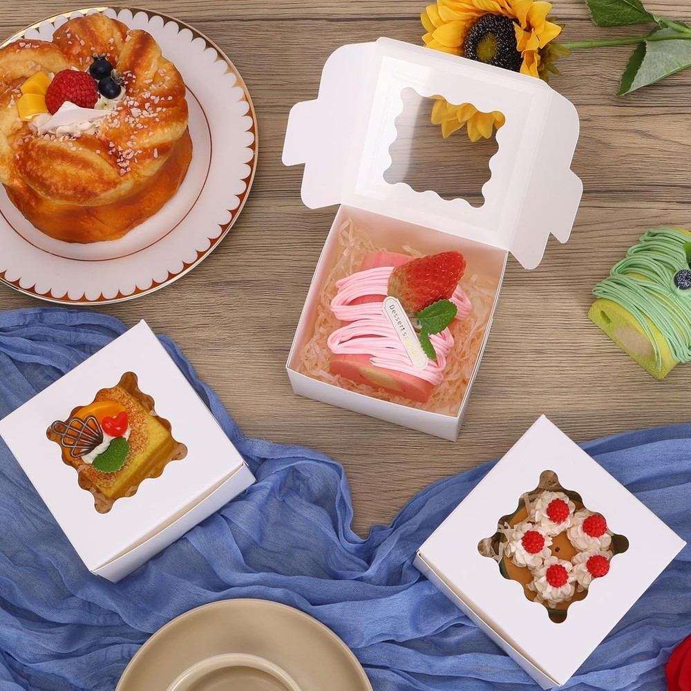 Versatile 200-Pack White Bakery Boxes - Snap Closure with Clear Window Design