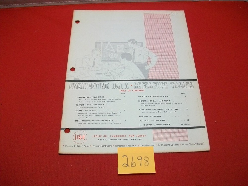 COLLECT VINTAGE LESLIE CO. ENGINEERING DATA-REFERENCE TABLES INFORMATION BOOKLET