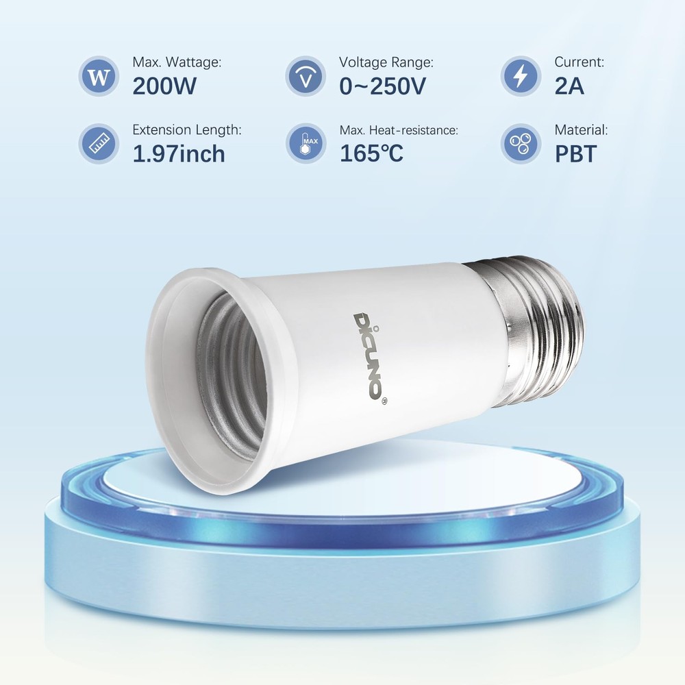 DiCUNO E26 Socket Extender, Standard Medium 6 Count (Pack of 1), White