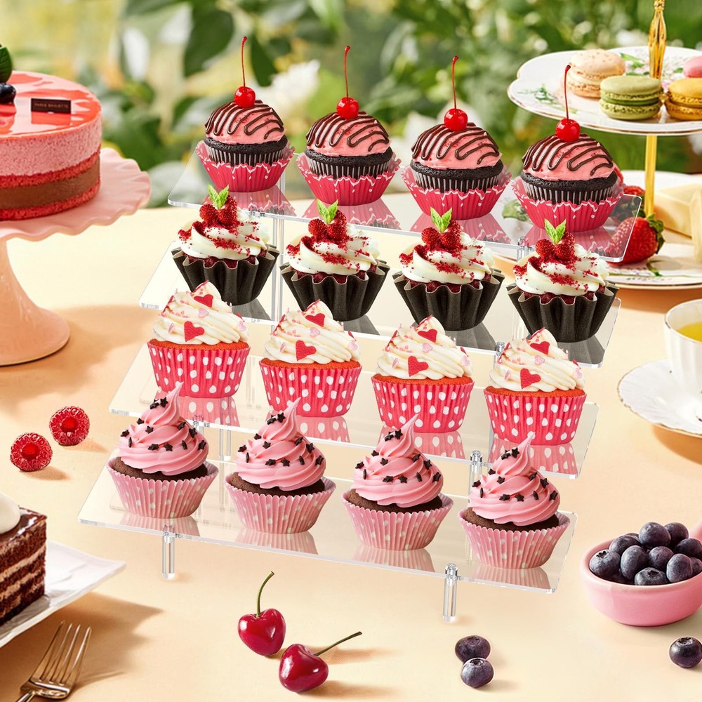 Acrylic Display Riser Stand Shelf Clear 4 Tier Cupcake Stand Perfume Display