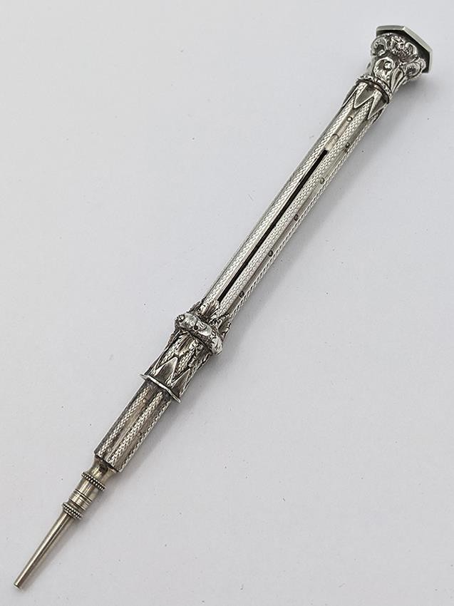 FINE VICTORIAN SOLID SILVER SEAL PROPELLING PENCIL c1880