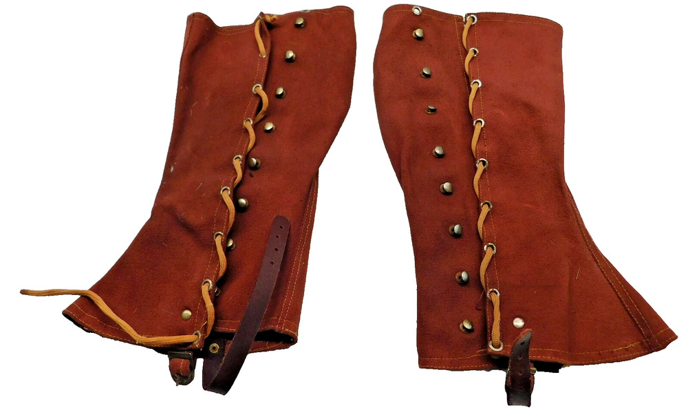 Vintage WW2 Maroon Canvas Leggings with Laces & Belt Buckles