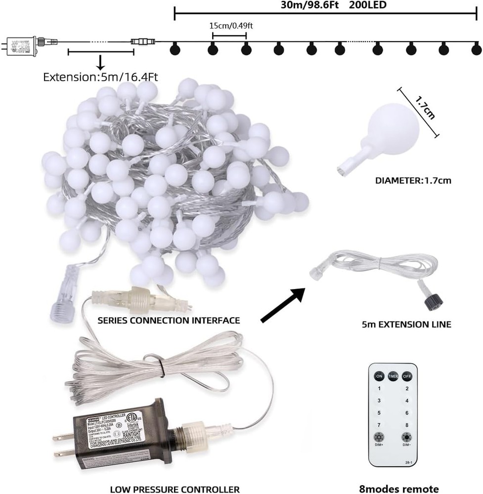 116ft Color Changing String Lights, 200 LED Multicolor & Warm White Globe Lig...