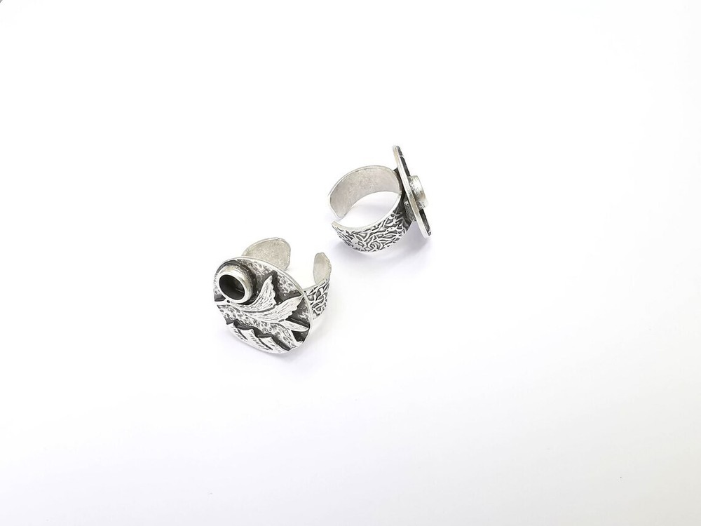 Bird Ring Blank Setting, Cabochon Mounting, Adjustable Resin Base, Inlay Ring