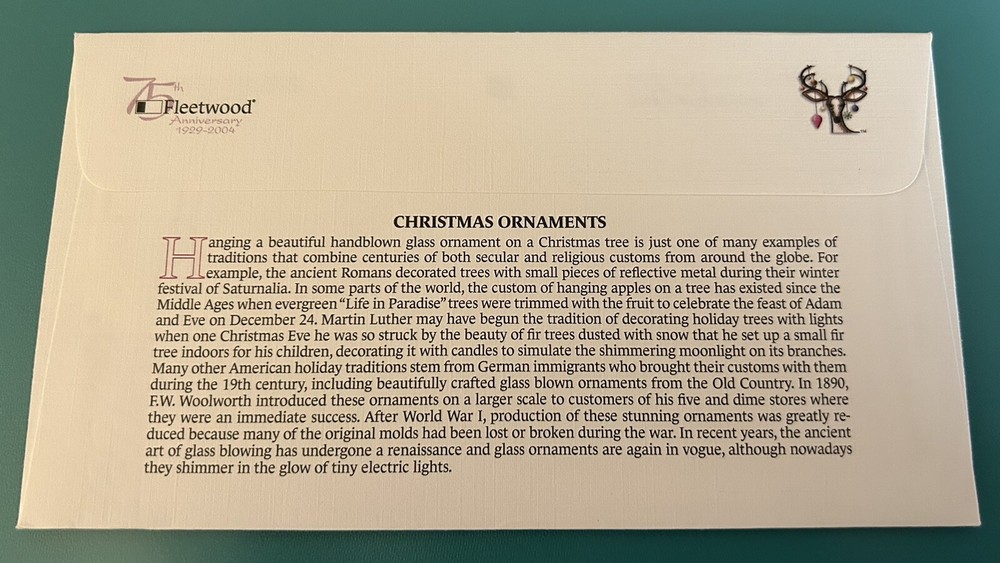 Christmas Ornaments 2004 First Day Cover