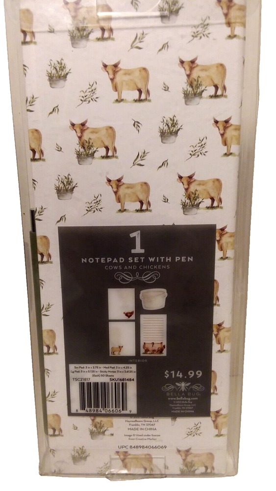 Bella Bug Notepad Set With Pen - Cows and Chickens