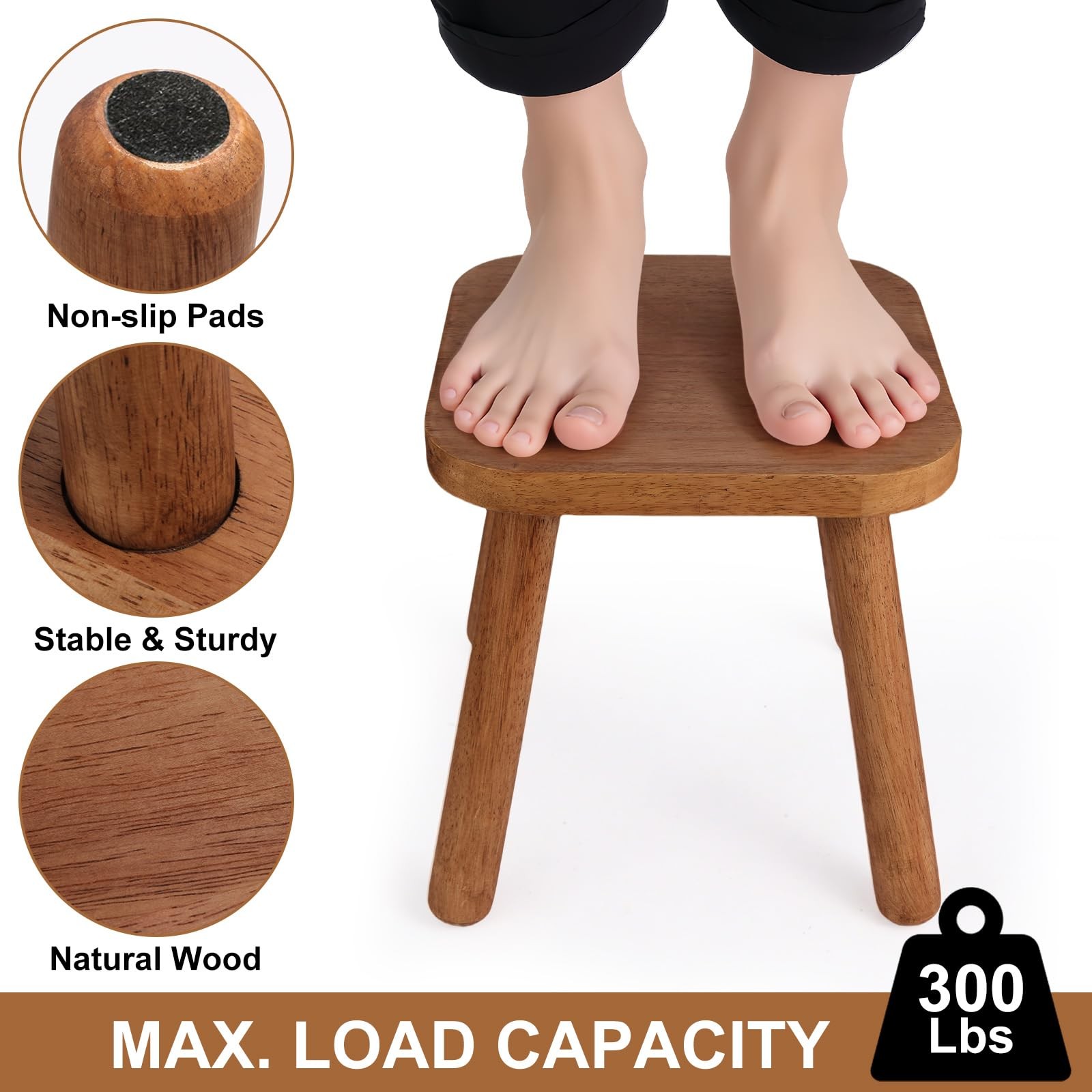 Solid Wood Step Stool Walnut 9.3inch Removable Portable Round Footstool