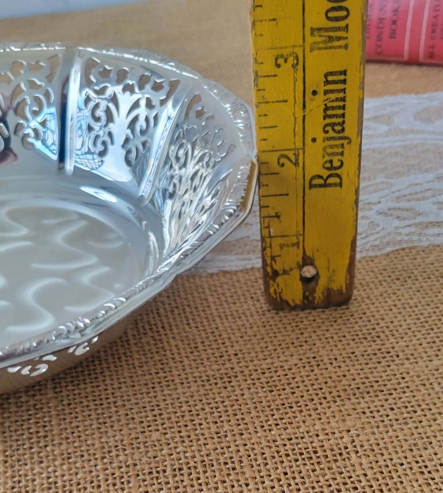 VTG MCM Silver Plated Pierced Footed Bowl Made in West-Germany Tarnish Resistant
