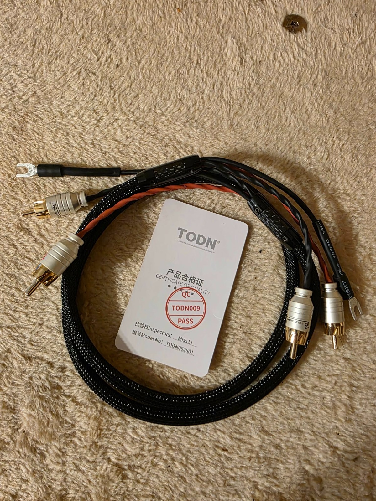 TODN Low-Capacitance HiFi Turntable Gold RCA Cable w Silver Ground 1M L@@K