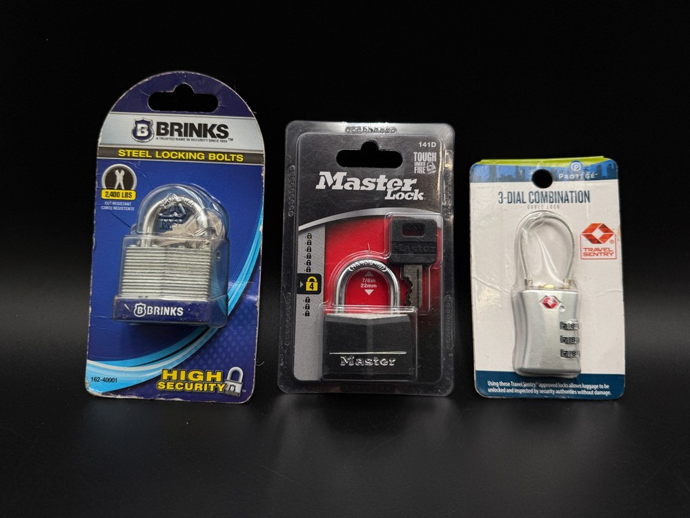 3 New Padlocks Brinks Master Lock TSA Combo Steel High Security Set
