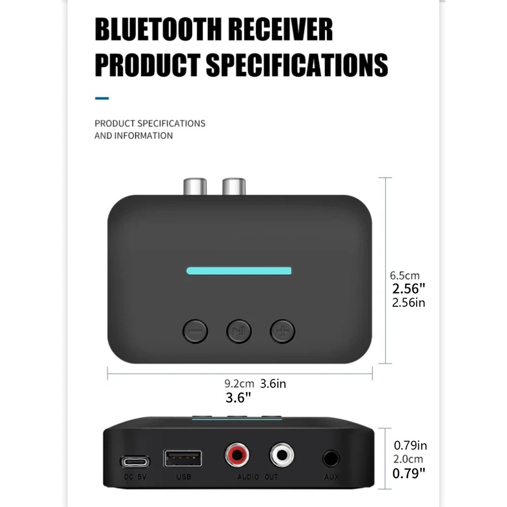 Bluetooth 5.3 Audio Receiver RCA AUX USB Wireless Adapter for Home Stereo System