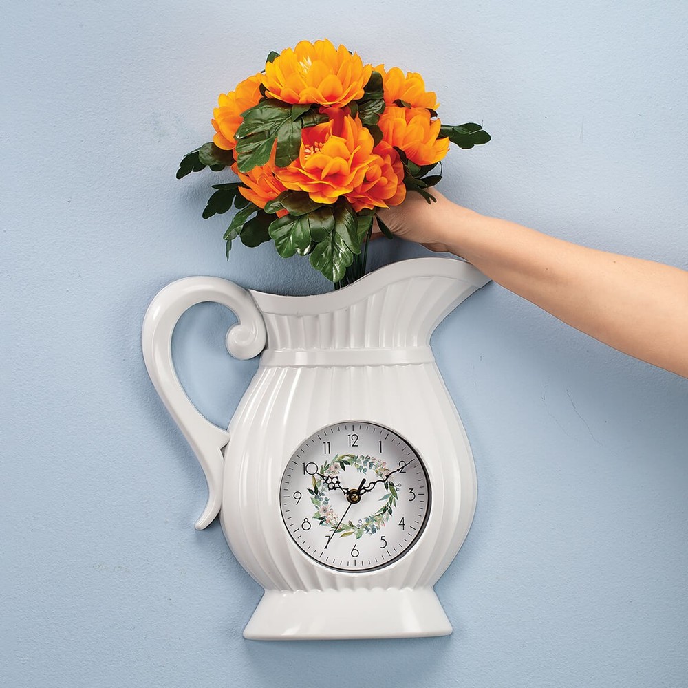 Pitcher Wall Clock with Flower Vessel by OakRidge™