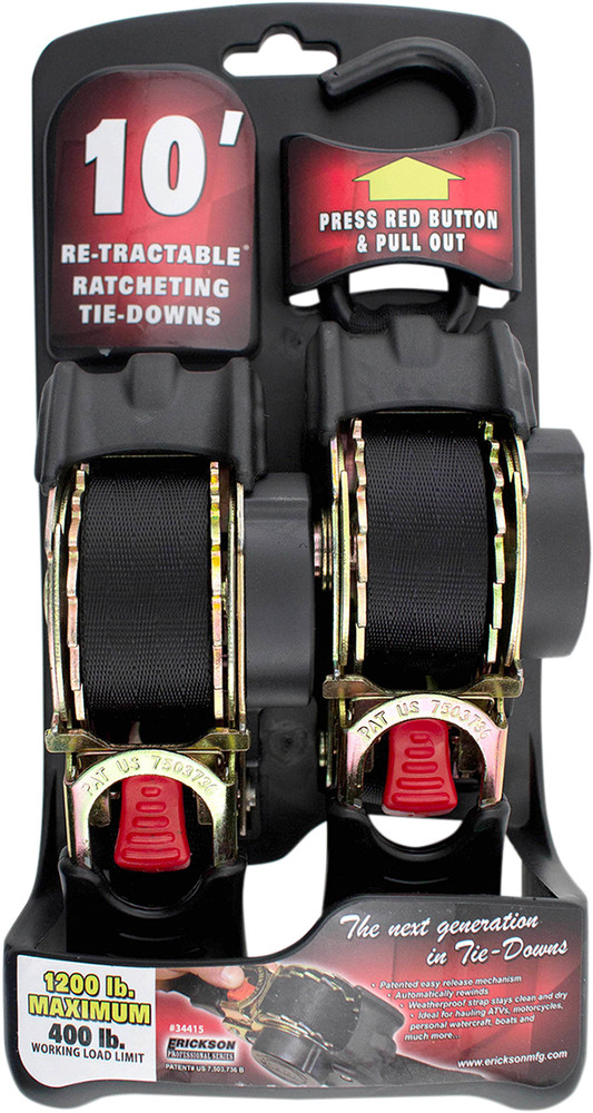 ERICKSON Retractable Ratchet Tie-Downs - 10' - Black 34415