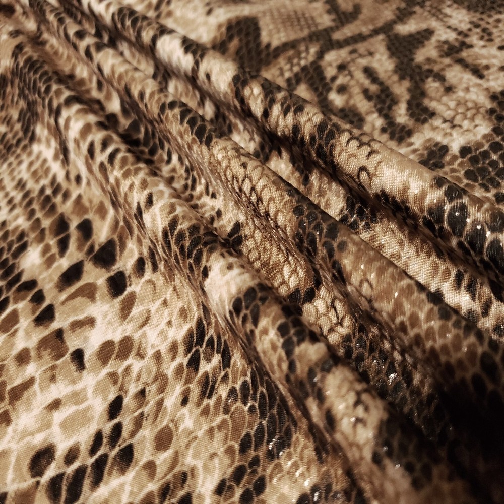 GLOSSY SCALES BROWN TAN SNAKE PYTHON STRETCH SPANDEX FABRIC 58" BY THE YARD