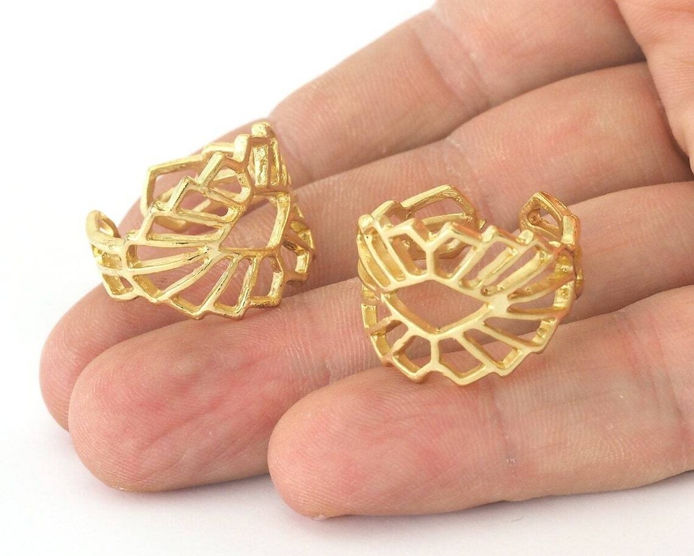 Adjustable Ring Statement Ring Shiny Gold plated brass (18mm 8US  size 2670