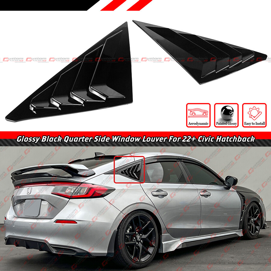For 2022-2025 Civic Hatchback Gloss Black Quarter Panel Rear Side Window Louver