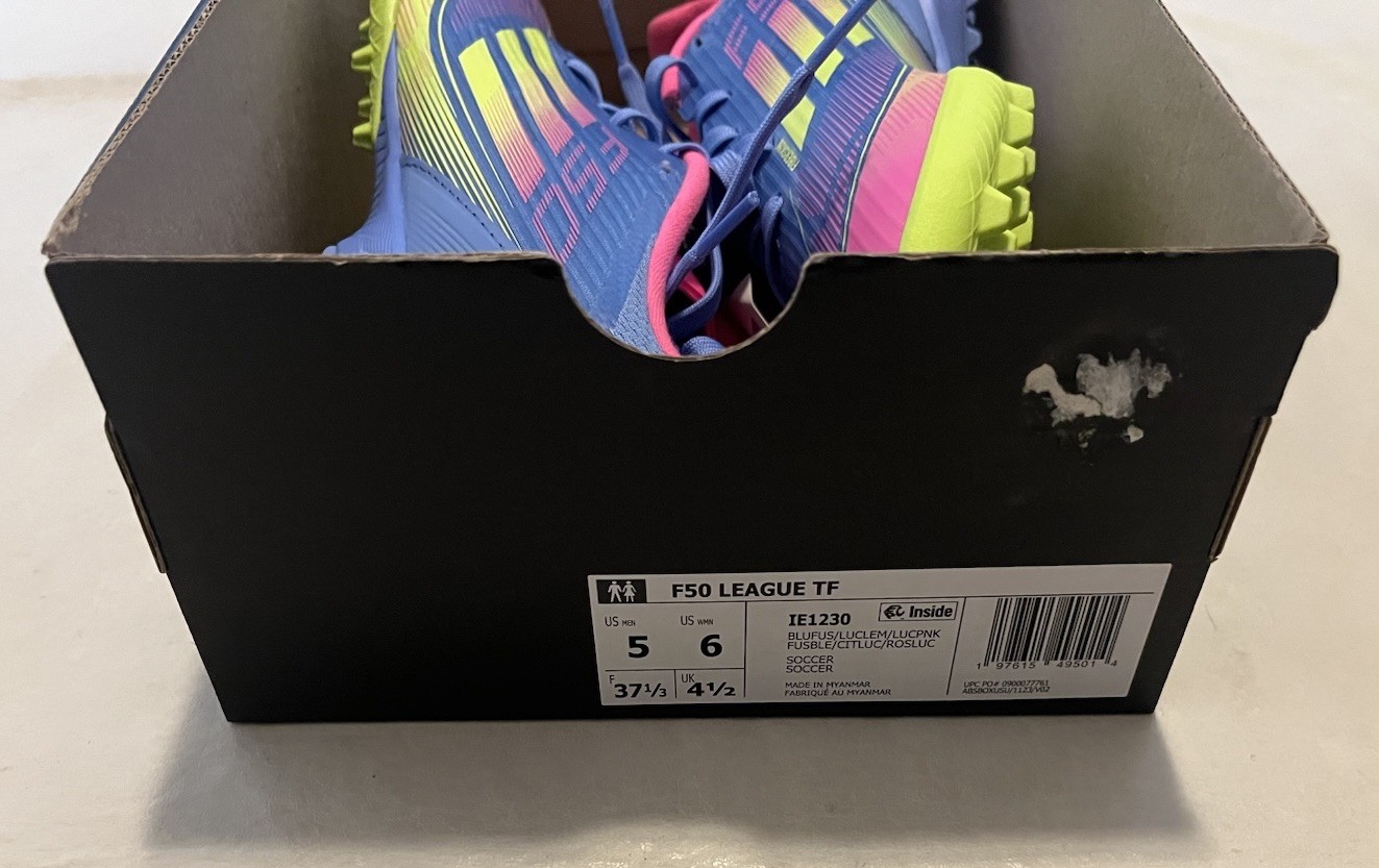 adidas F50 LEAGUE TURF BLUE FUSION LUCID LEMON LUCID PINK SIZE 5 MEN IE1230 NEW