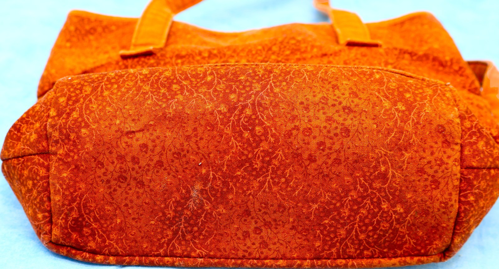 Longaberger Fabric Tote Bag Orange Floral Quilted Market Purse