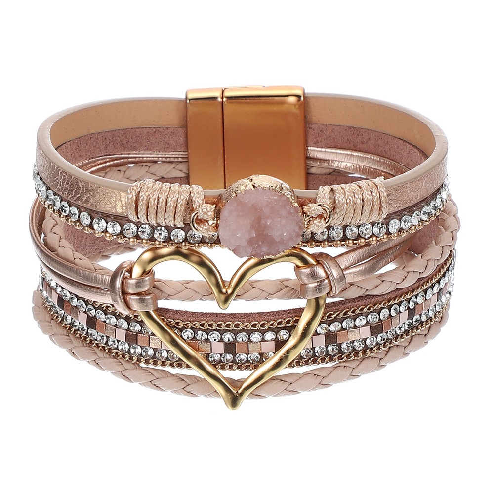 Heart Leather Wrap Bracelets Trendy Stackable Boho Cuff Bracelet Champagne