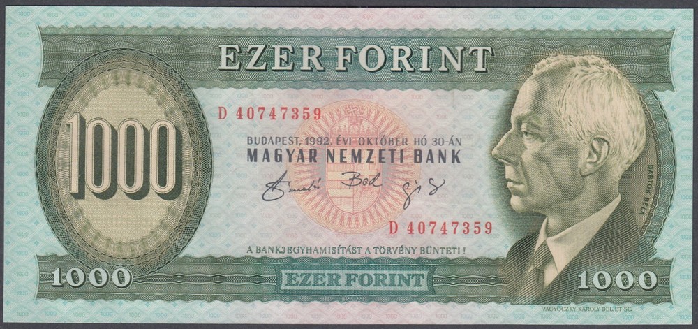 Hungary 1000 Forint 1992 UNC