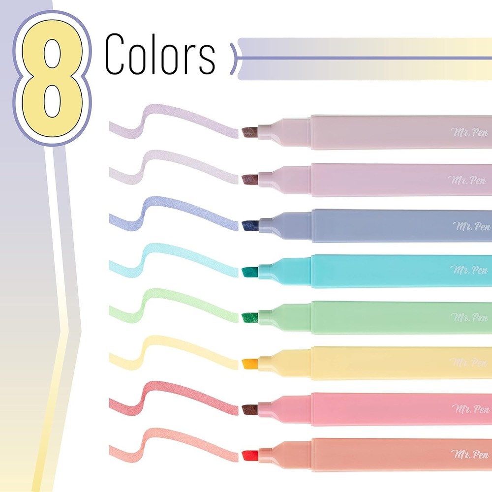 Creative 8-Pack Pastel Highlighters with Chisel Tip - No Bleed, Quick-Dry
