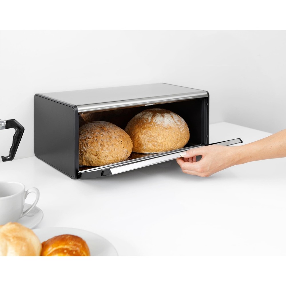 Brabantia Rectangular Fall Front Bread Box | Matt Steel | Large Metal Front O...