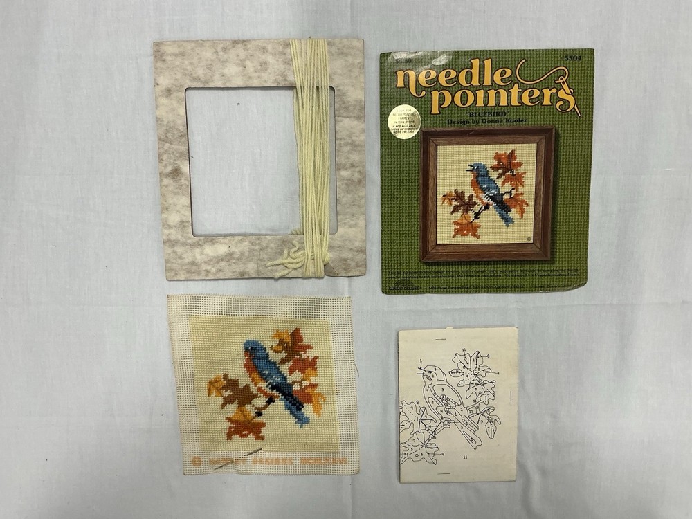 1971 Needle Pointers “Bluebird” #5504, Needlepoint Kit, Partially Completed