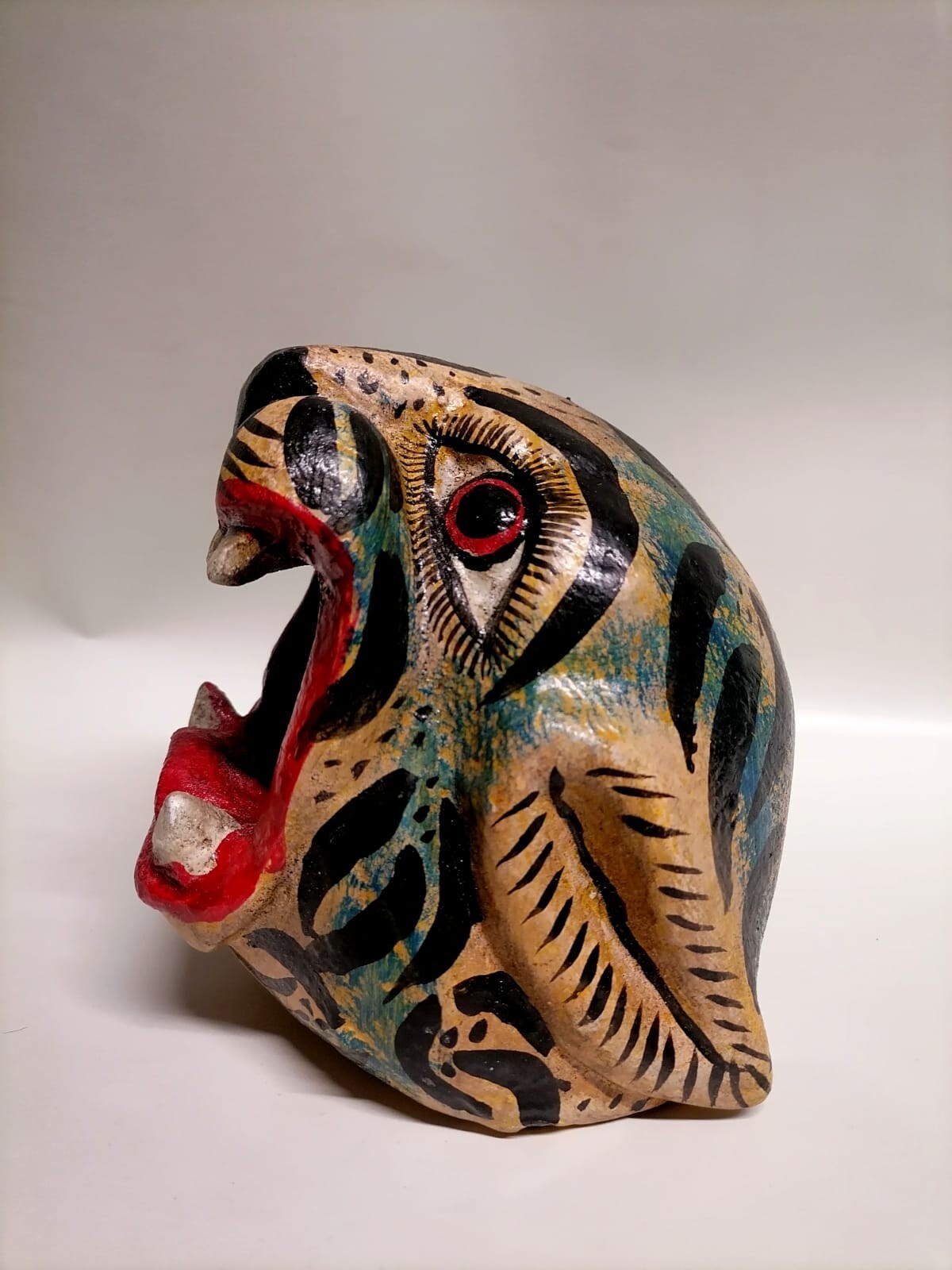 Small NEW Jaguar Head Mask Mexican Folk Art Carved Wood Guerrero Leopard Cat