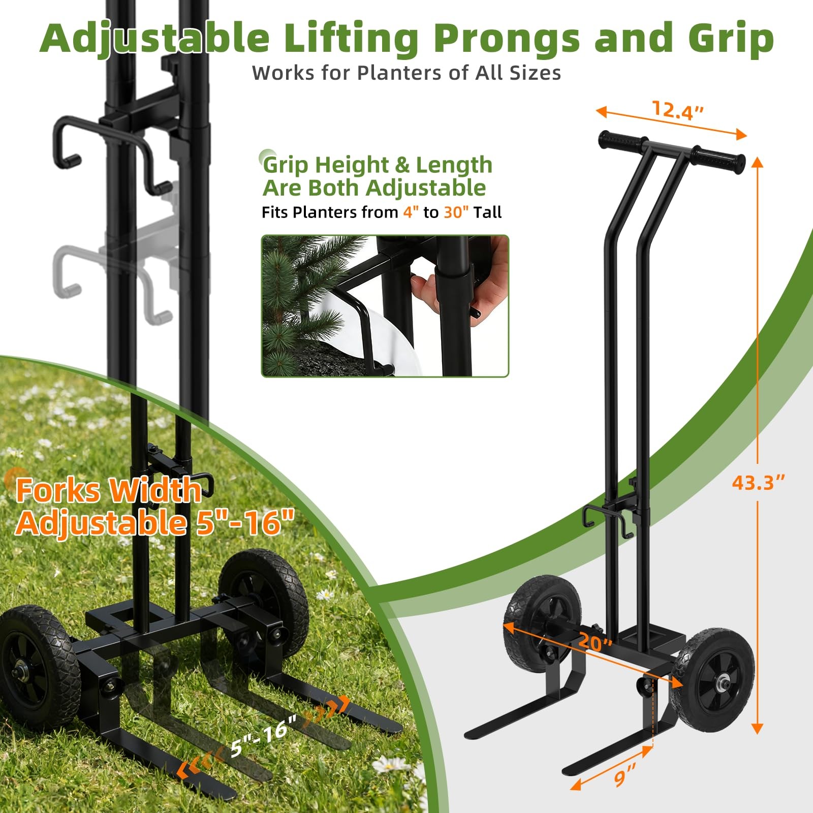 Plant Caddy with Wheels, 220 Lbs Capacity Plant Dolly Cart with Wheels, Handl...