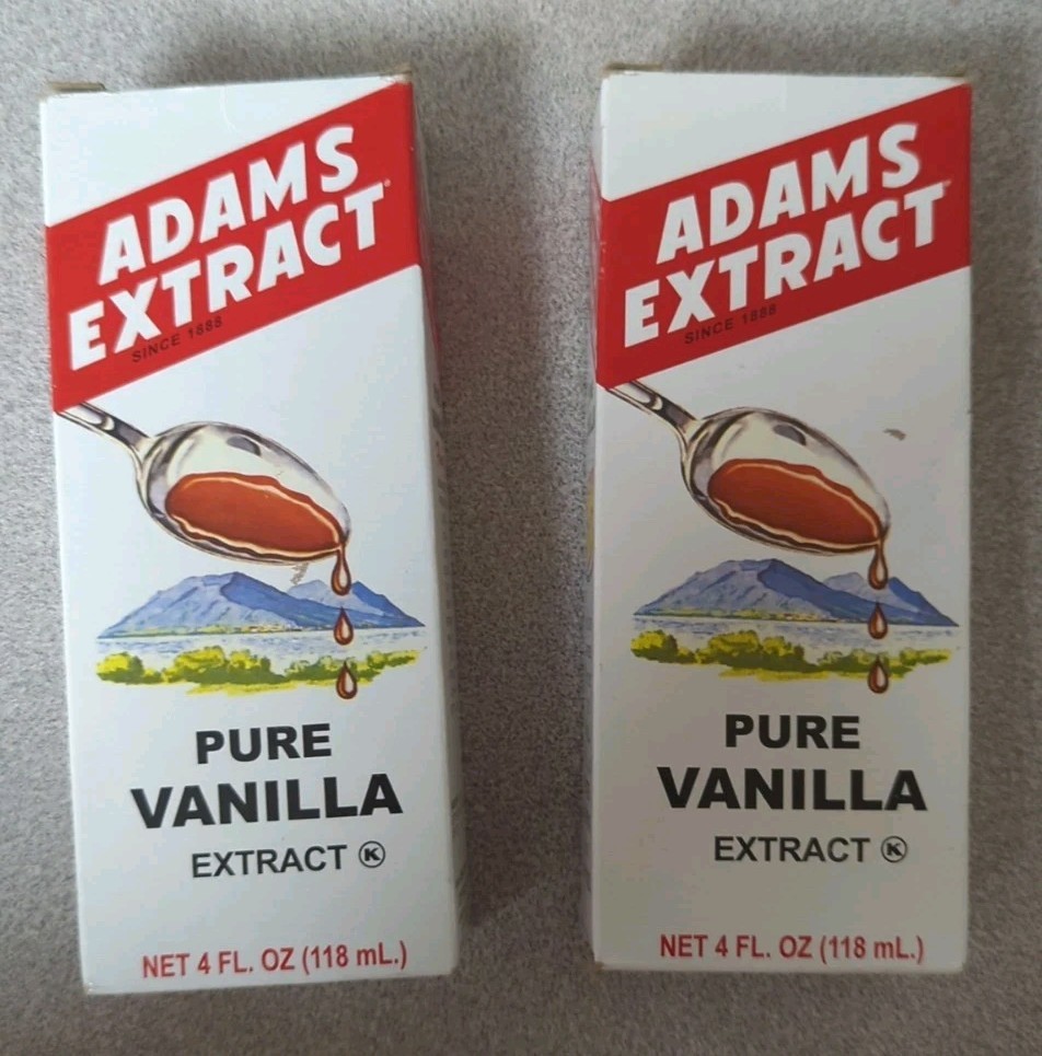 TWO New Adams Pure Vanilla Extract Flavoring 4 oz Bottle