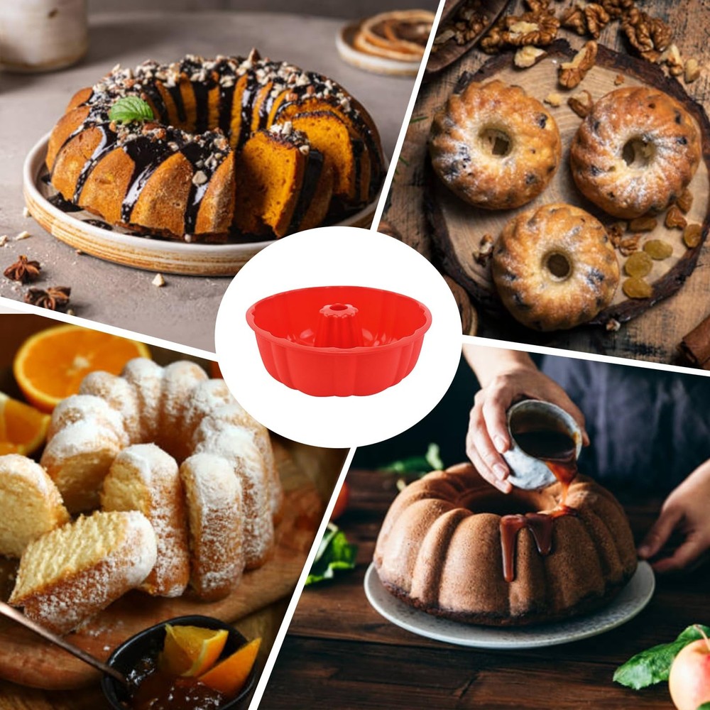 PADELE 2 Pack Silicone Cake Pan Nonstick,10 Inch, large, Red+Grey