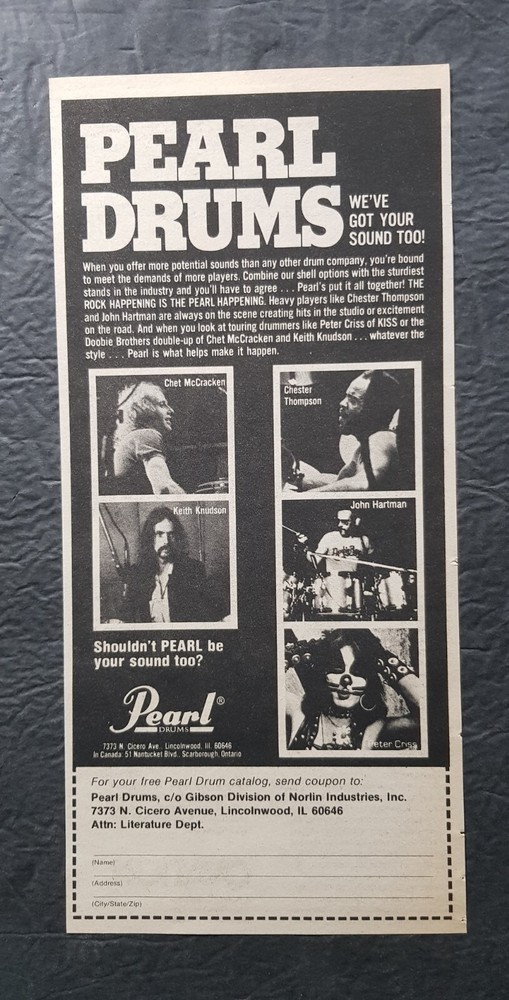Peter Criss Pearl Drums Promo Print Advertisement Vintage 1978