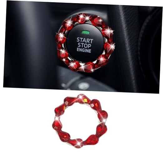 Bling Car Engine Start Stop Button Decoration Ring, Crystal Push to Start Red