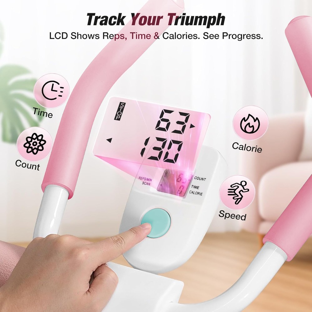 Adjustable Ab Trainer Machine Home Core Workout Foldable with LCD Pink