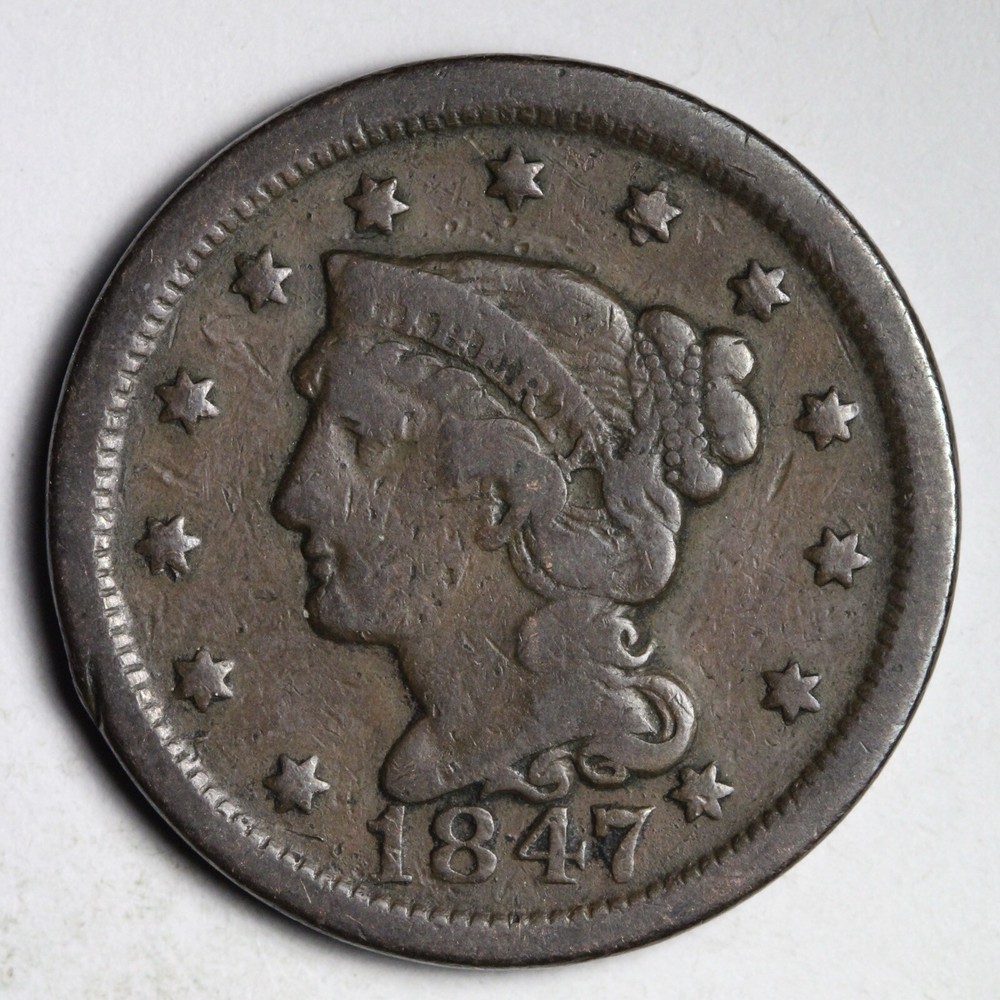 1847 Braided Hair Large Cent CHOICE FINE E209 VWCA