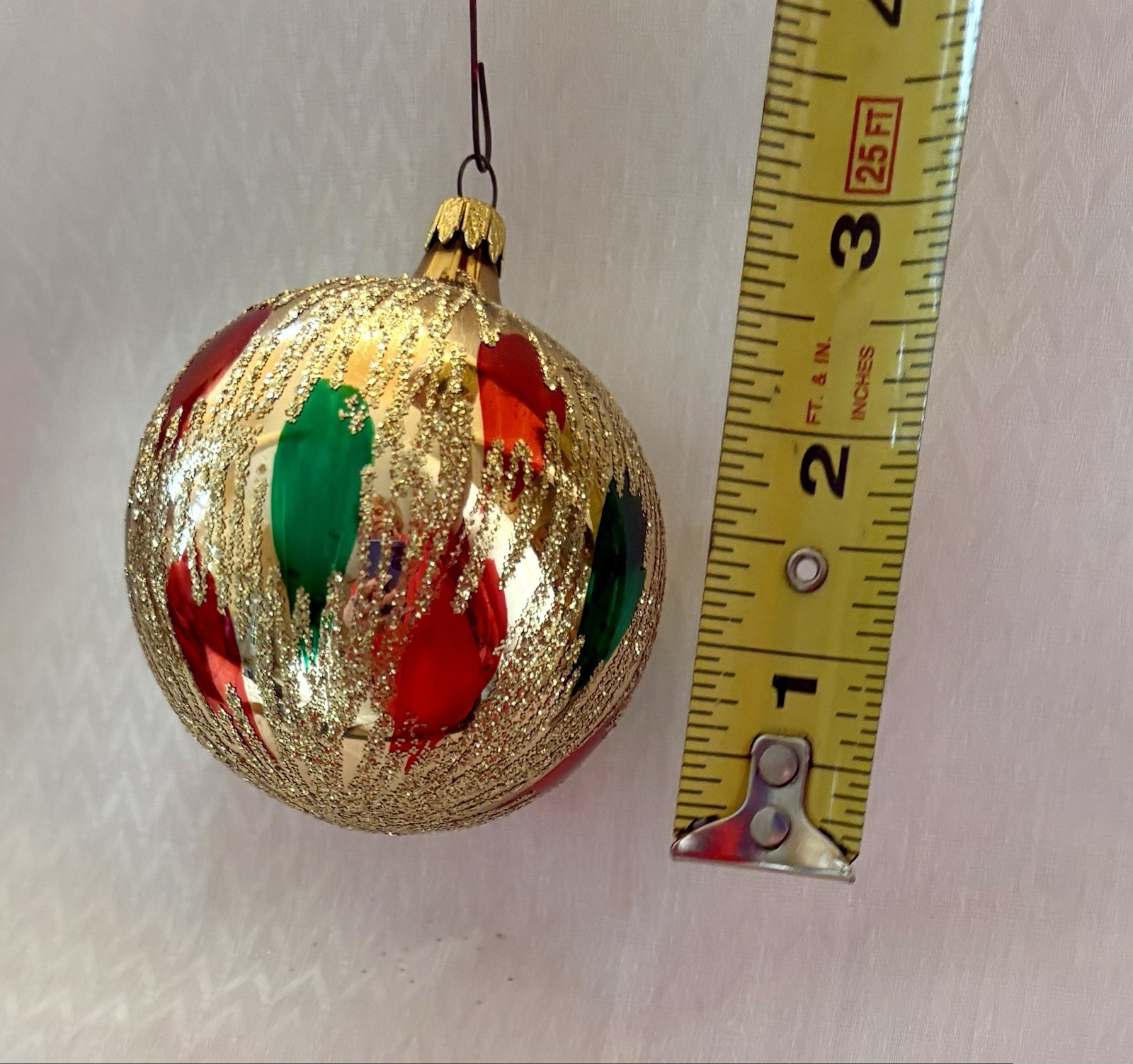 Vintage Gold, Red, Green And Glitter Glass Christmas Tree Ornament Holiday Decor