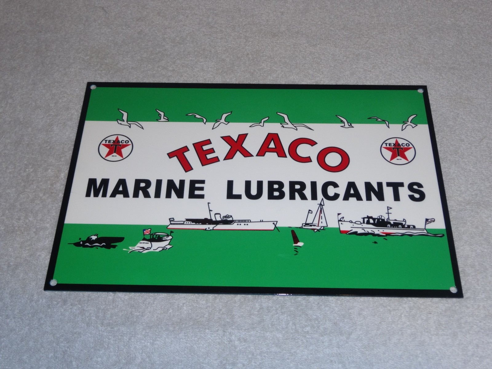 VINTAGE TEXACO MARINE LUBRICANTS W/ BOATS 12" METAL OUTBOARD GASOLINE & OIL SIGN