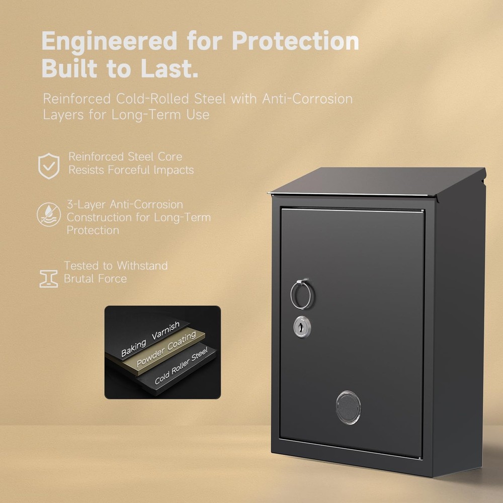 Wall Mount Mailboxes Rust Resistant Locking Mailbox for Outside with Key Lock