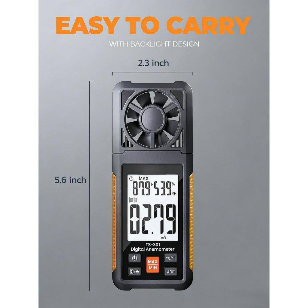 Backlit LCD Display Digital Anemometer with Temperature and Humidity, Wind Speed